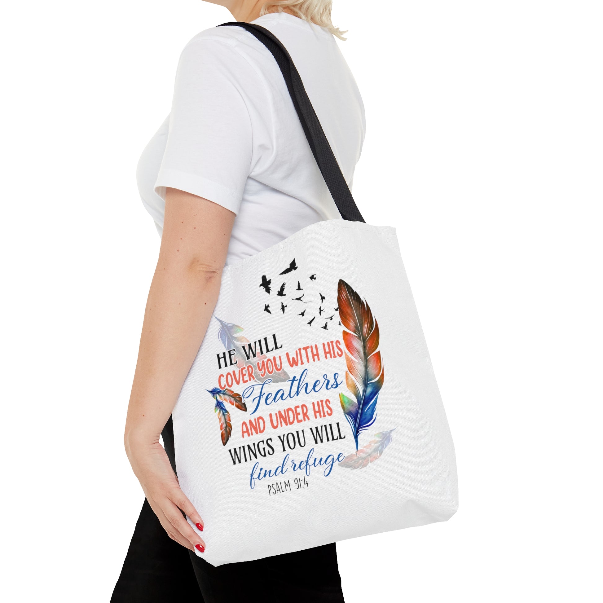 He Will Cover You Psalm 91:4 Tote Bag, Christian Gifts
