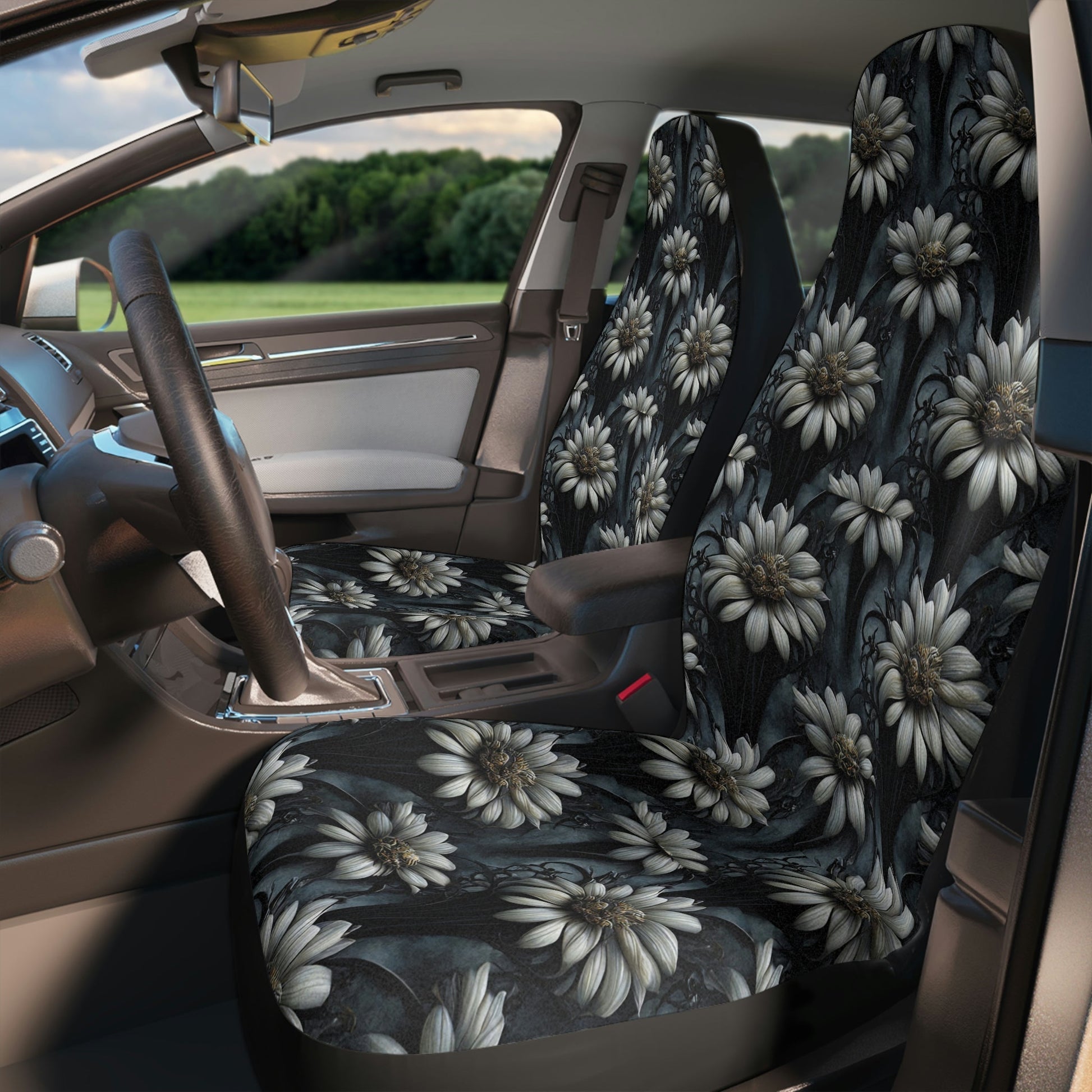 Black Floral Car Seat Covers, Gothic Car Accessories for Women, Car Décor, Universal Car Seat Covers, Vehicle Seat Covers