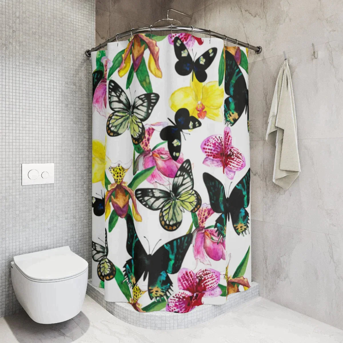 Boho Shower Curtain, Bobo Pink Butterfly Curtain, Cool Cute Bathroom Accessories, Housewarming Gift, Hippie Decor, Extra Long Shower Curtain HMDesignStudioUS