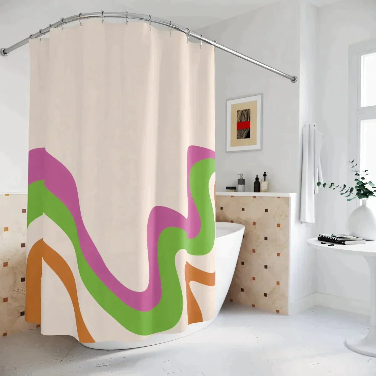 Boho Shower Curtain, Bobo Pink Butterfly Curtain, Groovy Bathroom Accessories, Housewarming Gift, Hippie Decor, Extra Long Shower Curtain