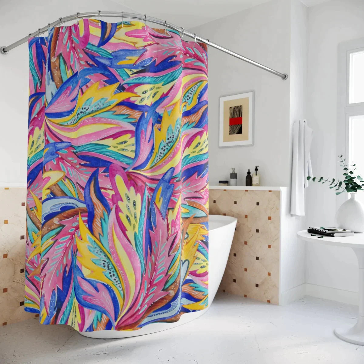 Boho Shower Curtain, Bobo Pink Colorful Curtain, Cool Cute Bathroom Accessories, Housewarming Gift, Hippie Decor, Extra Long Shower Curtain
