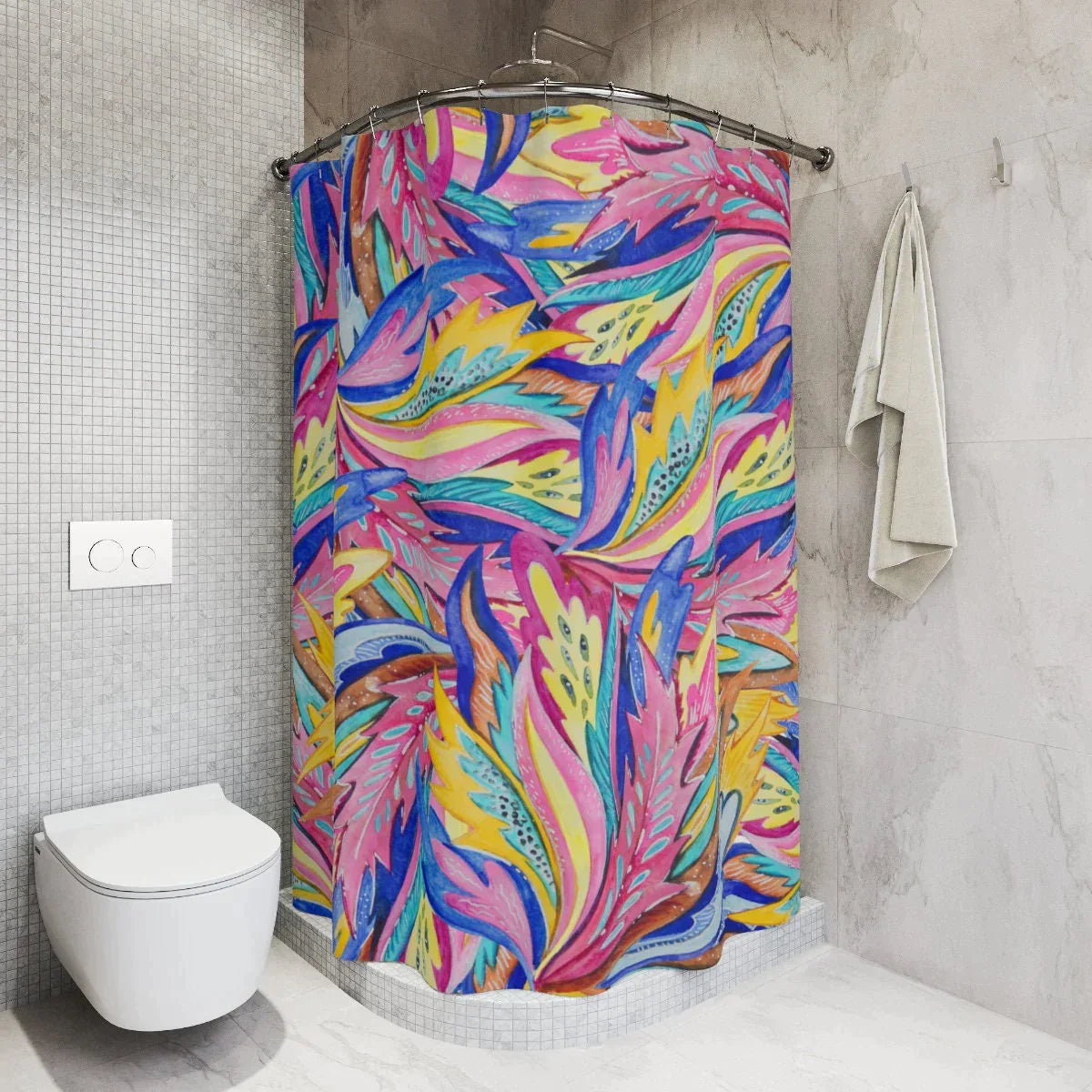 Boho Shower Curtain, Bobo Pink Colorful Curtain, Cool Cute Bathroom Accessories, Housewarming Gift, Hippie Decor, Extra Long Shower Curtain