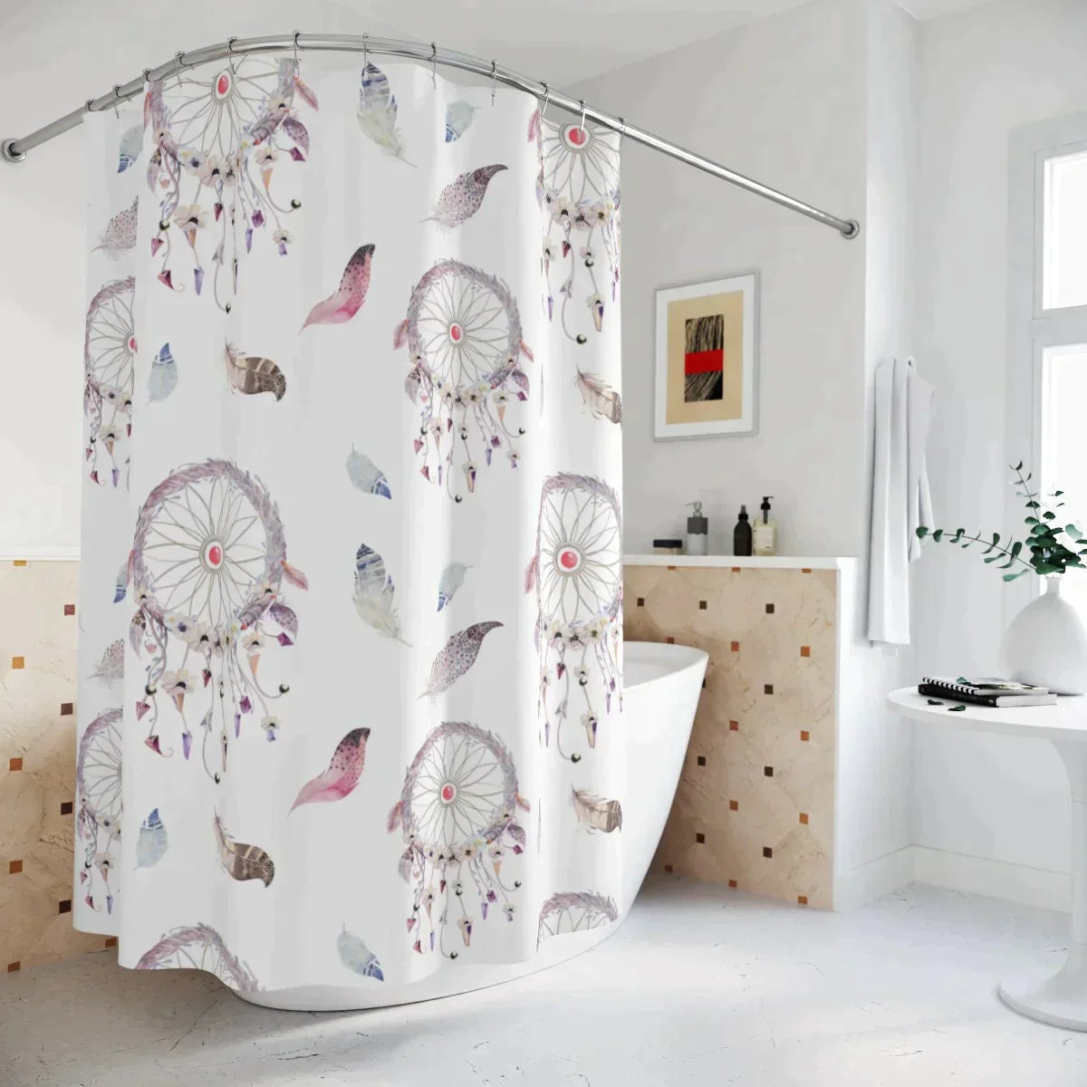 Boho Shower Curtain Bobo Pink Shower Curtain, Cool Cute Bathroom Accessories, Groovy Retro Shower Curtain, Extra Long Shower Curtain