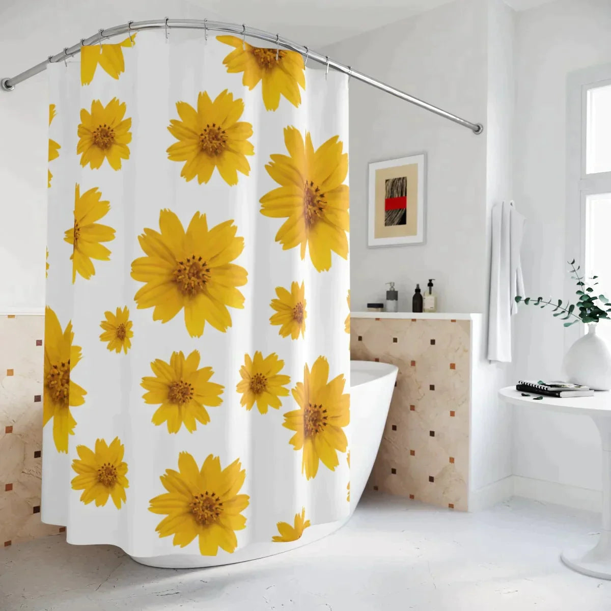 Boho Shower Curtain, Bobo Sunflower Floral Curtain, Cute Daisy Bathroom Accessories, Housewarming Gift, Hippie Decor, Extra Long Curtain HMDesignStudioUS