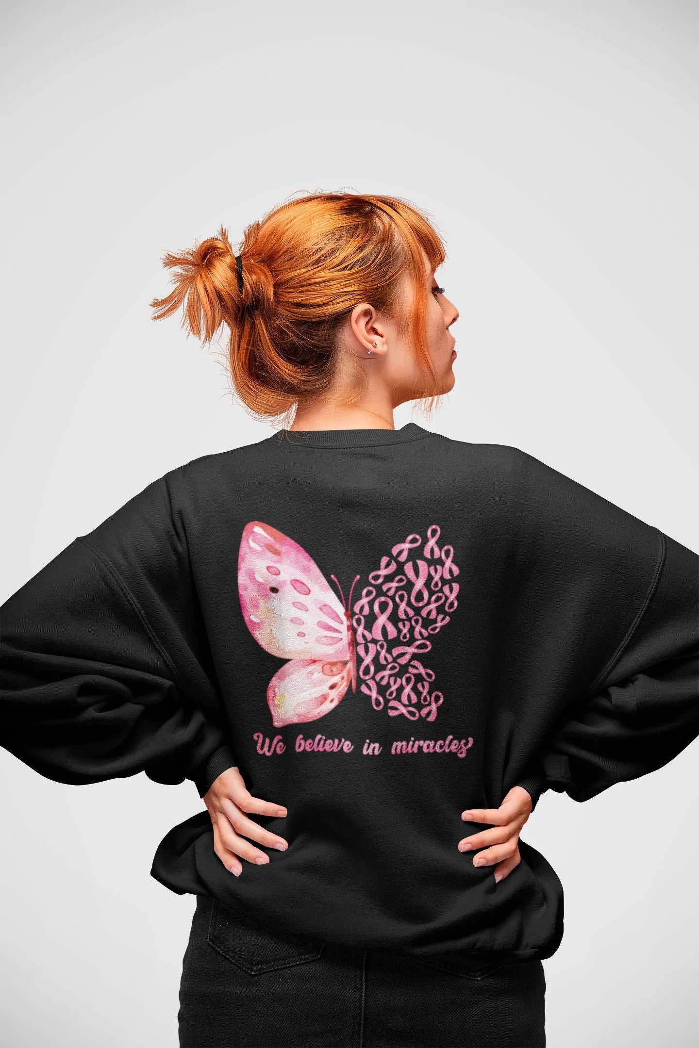 Breast Cancer Shirt, Never Give Up, Cancer Survivor Gifts, Butterfly Sweatshirt, Believe in Miracles, Awareness Month, Pink Ribbon Hoodie
