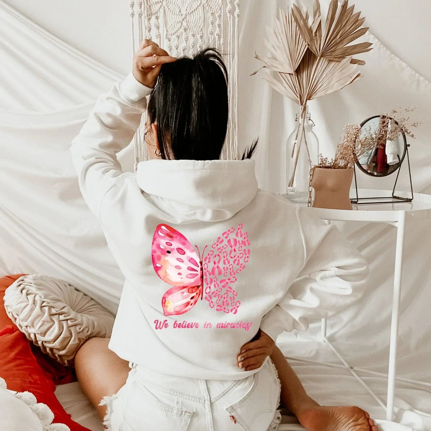 Breast Cancer Shirt, Never Give Up, Cancer Survivor Gifts, Butterfly Sweatshirt, Believe in Miracles, Awareness Month, Pink Ribbon Hoodie HMDesignStudioUS