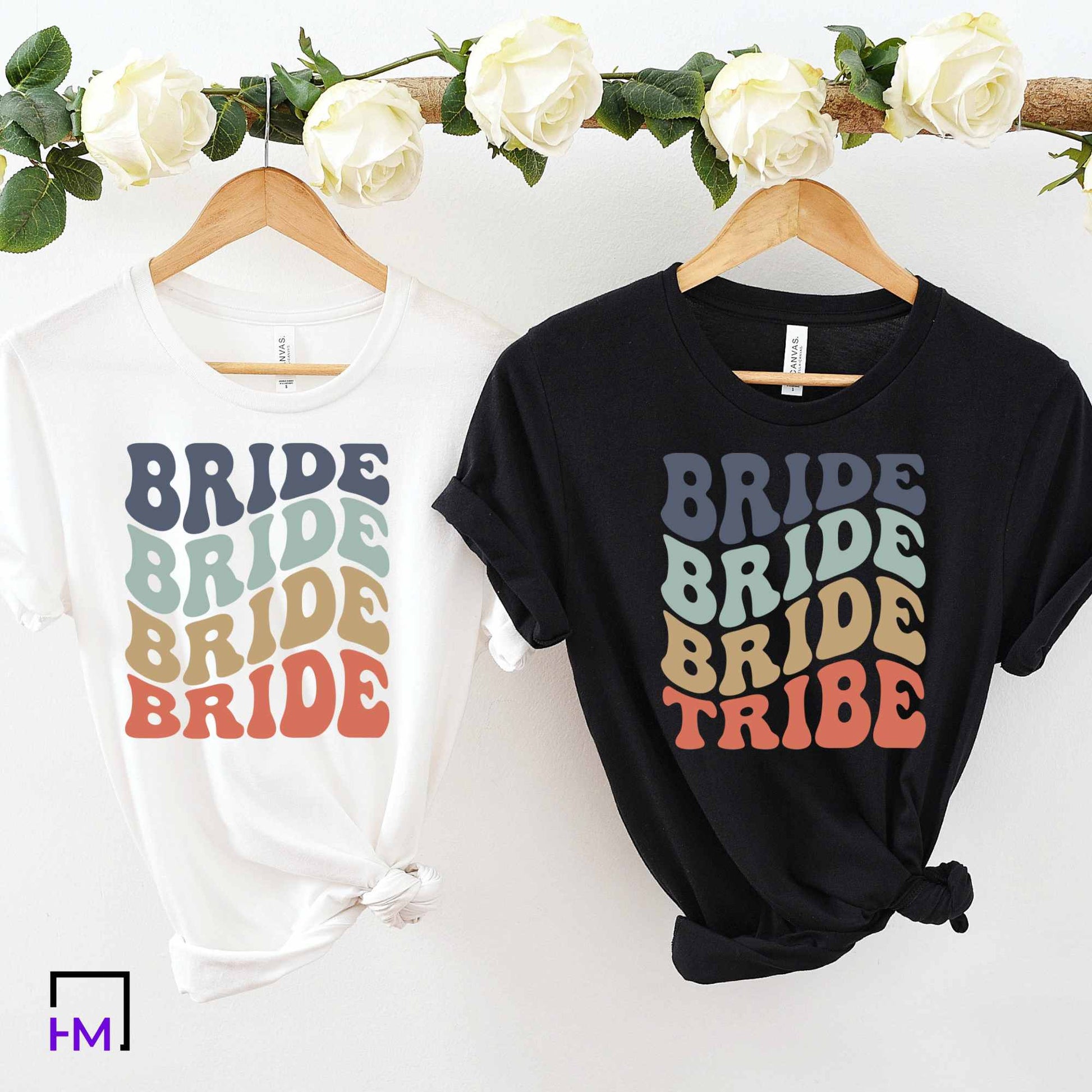 Bride & Bride Tribe Bachelorette Party Shirts, Retro 70s Themed Bachelorette Party Shirts