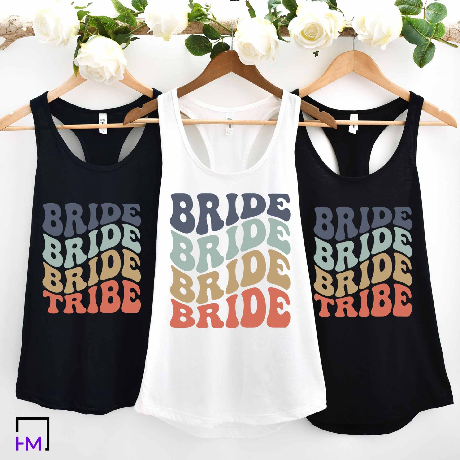 Bride & Bride Tribe Bachelorette Party Shirts, Retro 70s Themed Bachelorette Party Shirts
