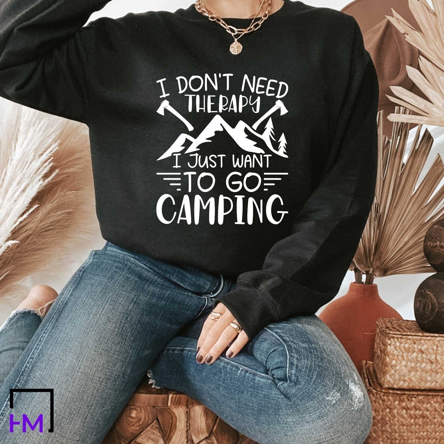 Camping Therapy Shirt, Happy Camper, Adventure Time, Camper Gifts for Women, Nature Lover Sweatshirt, Camping Presents, Mountain Hiking Tee HMDesignStudioUS