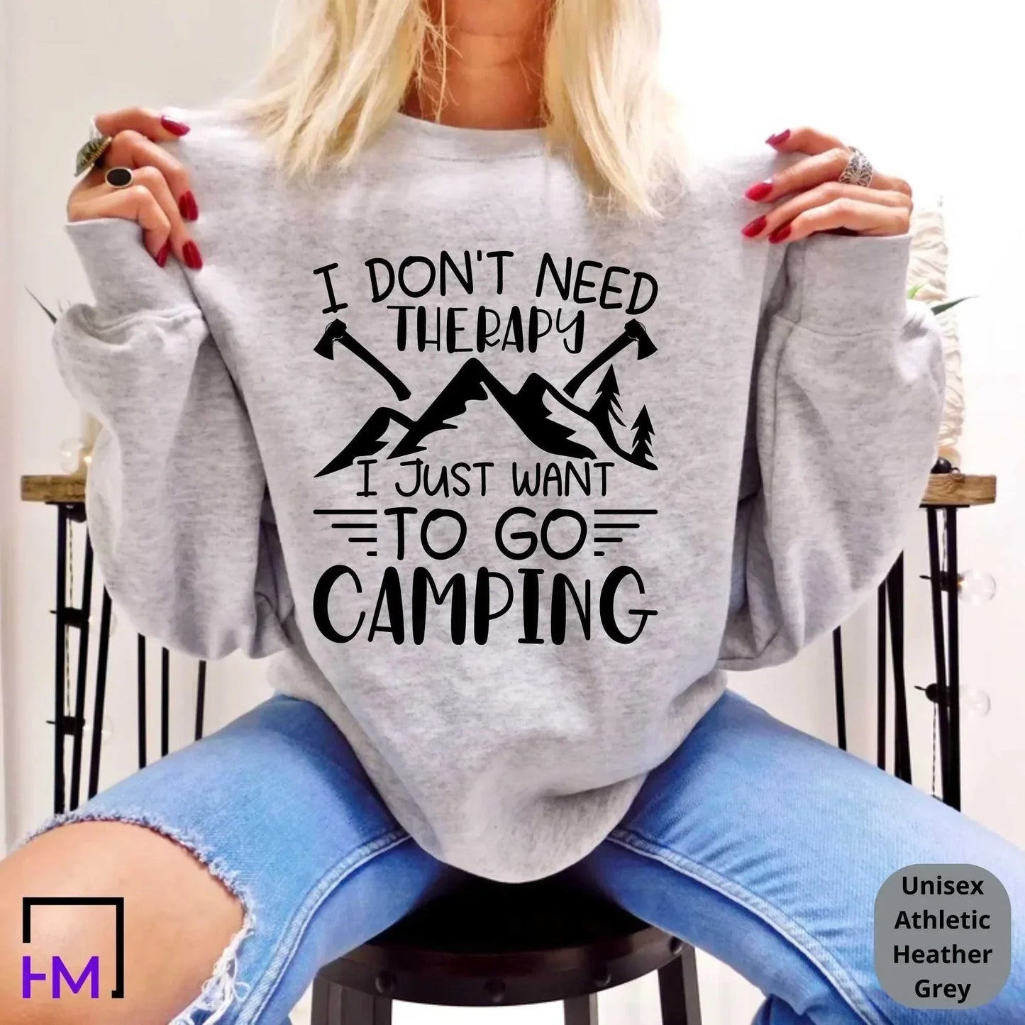 Camping Therapy Shirt, Happy Camper, Adventure Time, Camper Gifts for Women, Nature Lover Sweatshirt, Camping Presents, Mountain Hiking Tee