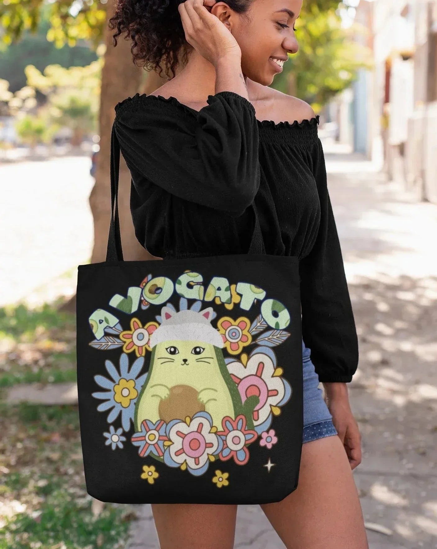 Cat Aesthetic Tote Bag with Pockets