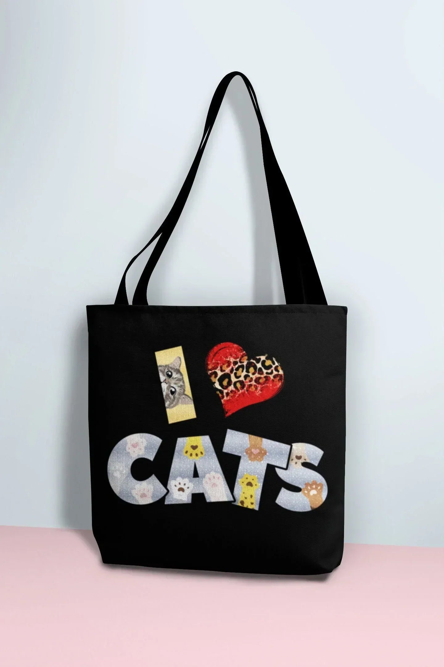 Cat Aesthetic Tote Bag with Pockets, Colorful Cat Lovers Gift, Cat Mom Canvas Bag, Nurse Tote, Funny Cat Themed Gifts for Teachers, Cat Dad HMDesignStudioUS