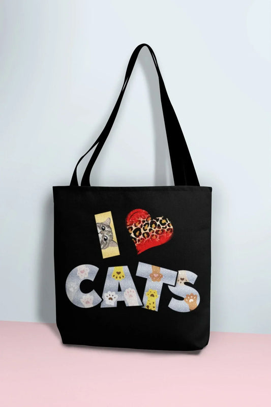 Cat Aesthetic Tote Bag with Pockets, Colorful Cat Lovers Gift