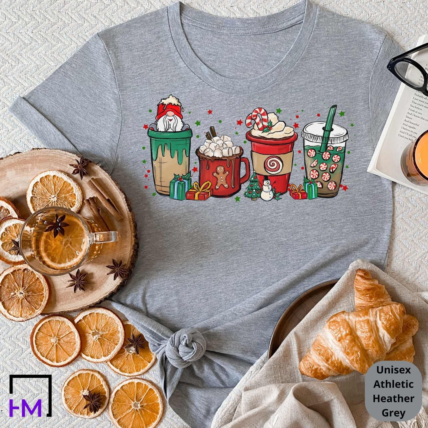 Christmas Coffee Sweatshirt | Warm Cozy Fall Crewneck Sweater for Pumpkin Spice, Peppermint Latte Lovers, Avail in TShirt, Hoodie, Plus Size HMDesignStudioUS