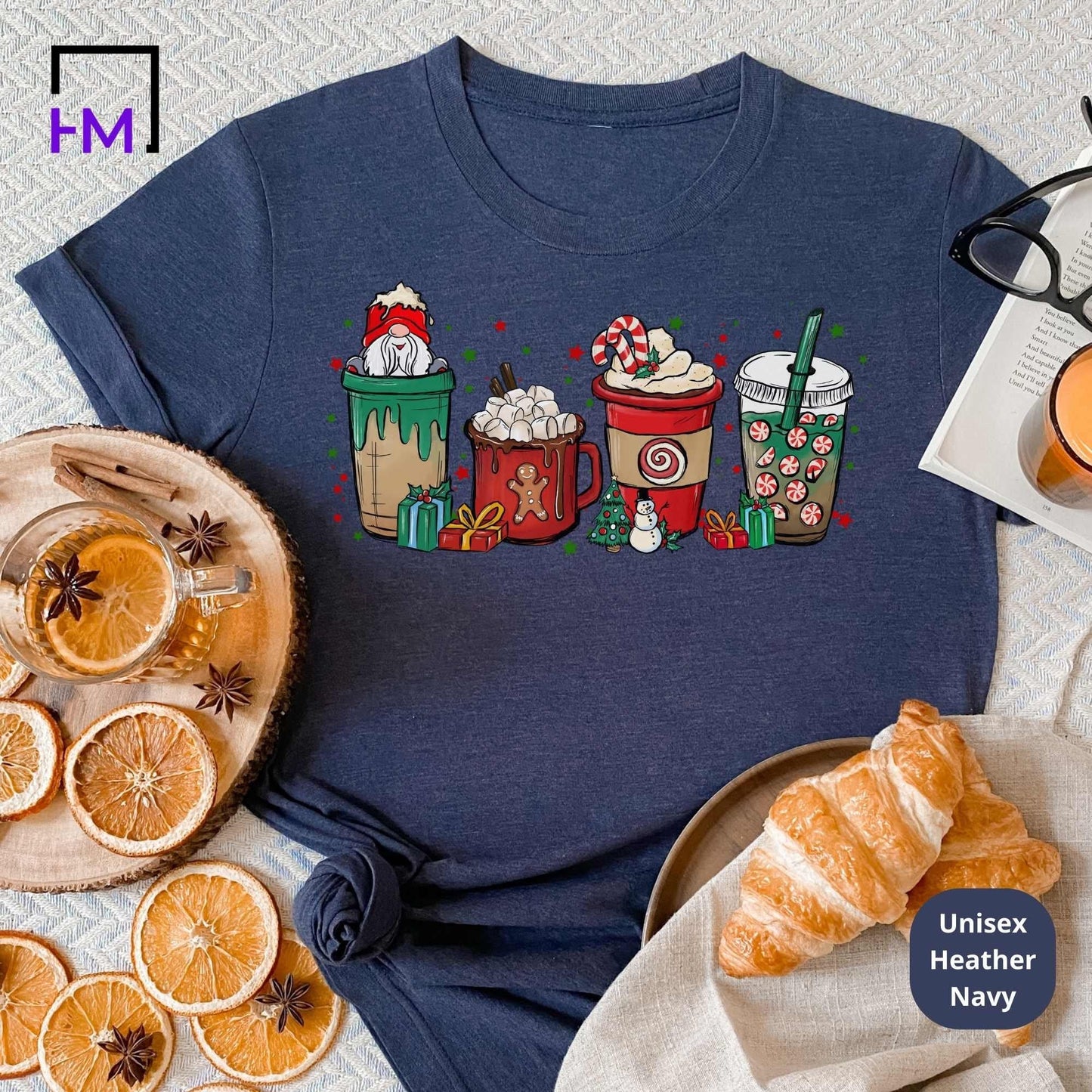 Christmas Coffee Sweatshirt | Warm Cozy Fall Crewneck Sweater for Pumpkin Spice, Peppermint Latte Lovers, Avail in TShirt, Hoodie, Plus Size HMDesignStudioUS