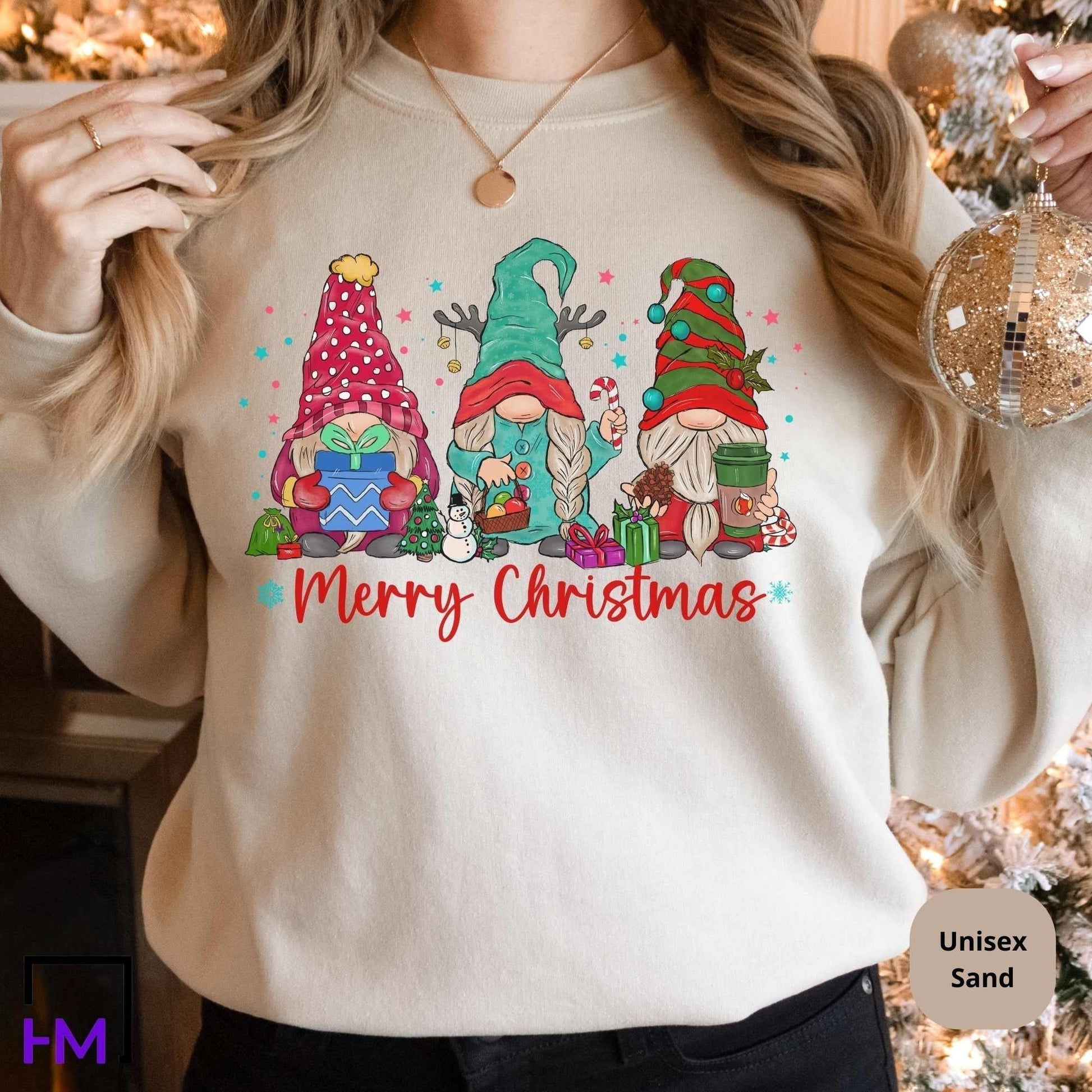 Christmas Gnome Sweatshirt | Warm Cozy Fall Crewneck Sweater for Coffee Lovers, Bestie X-Mas Presents, Avail in TShirt, Hoodie, Plus Size HMDesignStudioUS