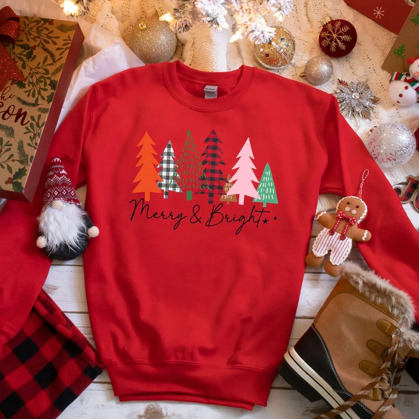 Christmas Tree Shirt, Merry and Bright Sweatshirt, Merry Christmas Crewneck, Chunky Sweater, Xmas Pajamas, Happy New Years Eve Countdown HMDesignStudioUS