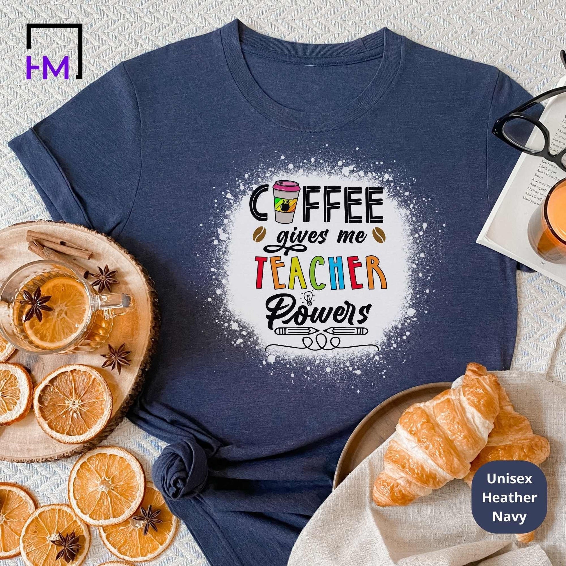 Coffee Teacher Sweatshirt | Warm Cozy Fall Crewneck Sweater for Pumpkin Spice Educators & Latte Loving Ladies, Avail in T-Shirts, Plus Size HMDesignStudioUS