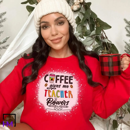 Coffee Teacher Sweatshirt | Warm Cozy Fall Crewneck Sweater for Pumpkin Spice Educators & Latte Loving Ladies, Avail in T-Shirts, Plus Size