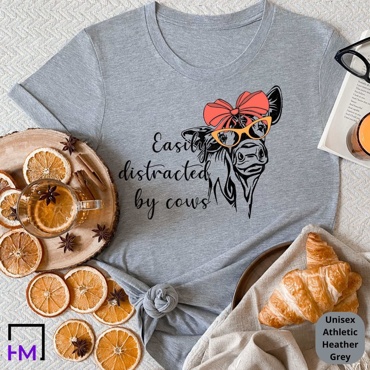 Easily Distracted By Cows Shirt, Funny Cow T-Shirt, Cow Lover Gift, Funny Farmer Sweater, Farming Gifts for Women, Barnyard Farm Tshirts