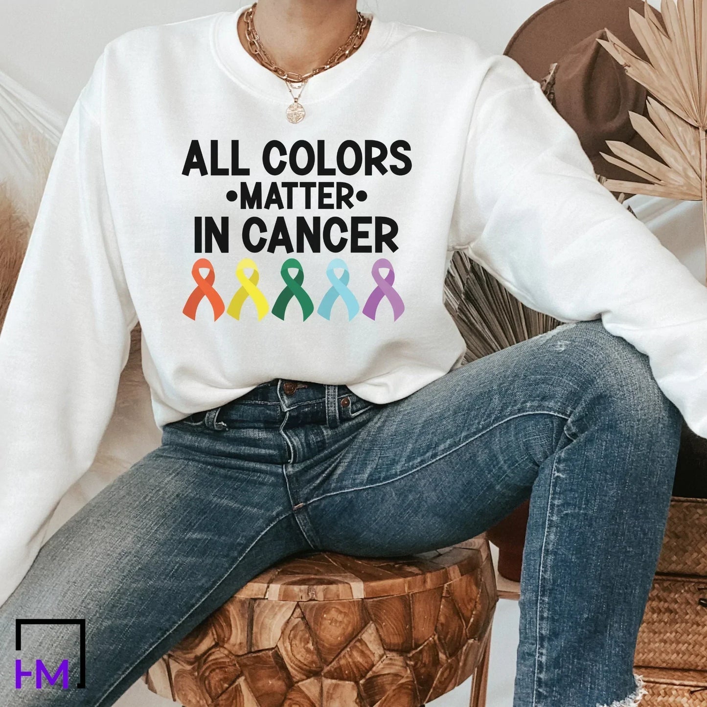 Fight Cancer in Every Color T-shirt, Colorful Cancer Awareness Gift, Cancer Ribbon Tee, Rainbow Ribbon Sweater, Cancer Support Sweatshirt HMDesignStudioUS