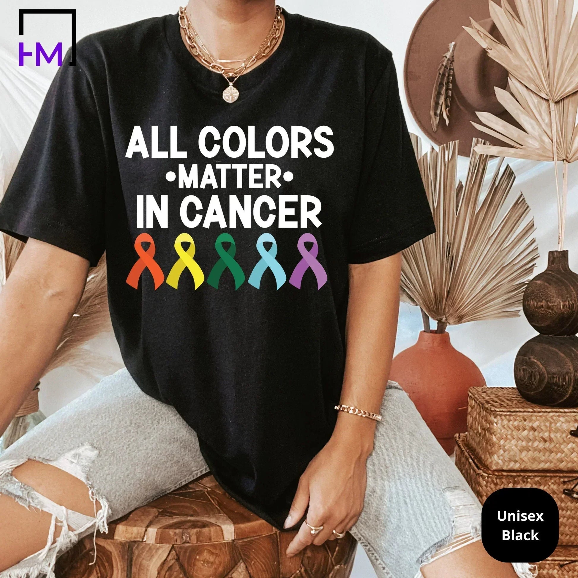 Fight Cancer in Every Color T-shirt, Colorful Cancer Awareness Gift, Cancer Ribbon Tee, Rainbow Ribbon Sweater, Cancer Support Sweatshirt HMDesignStudioUS