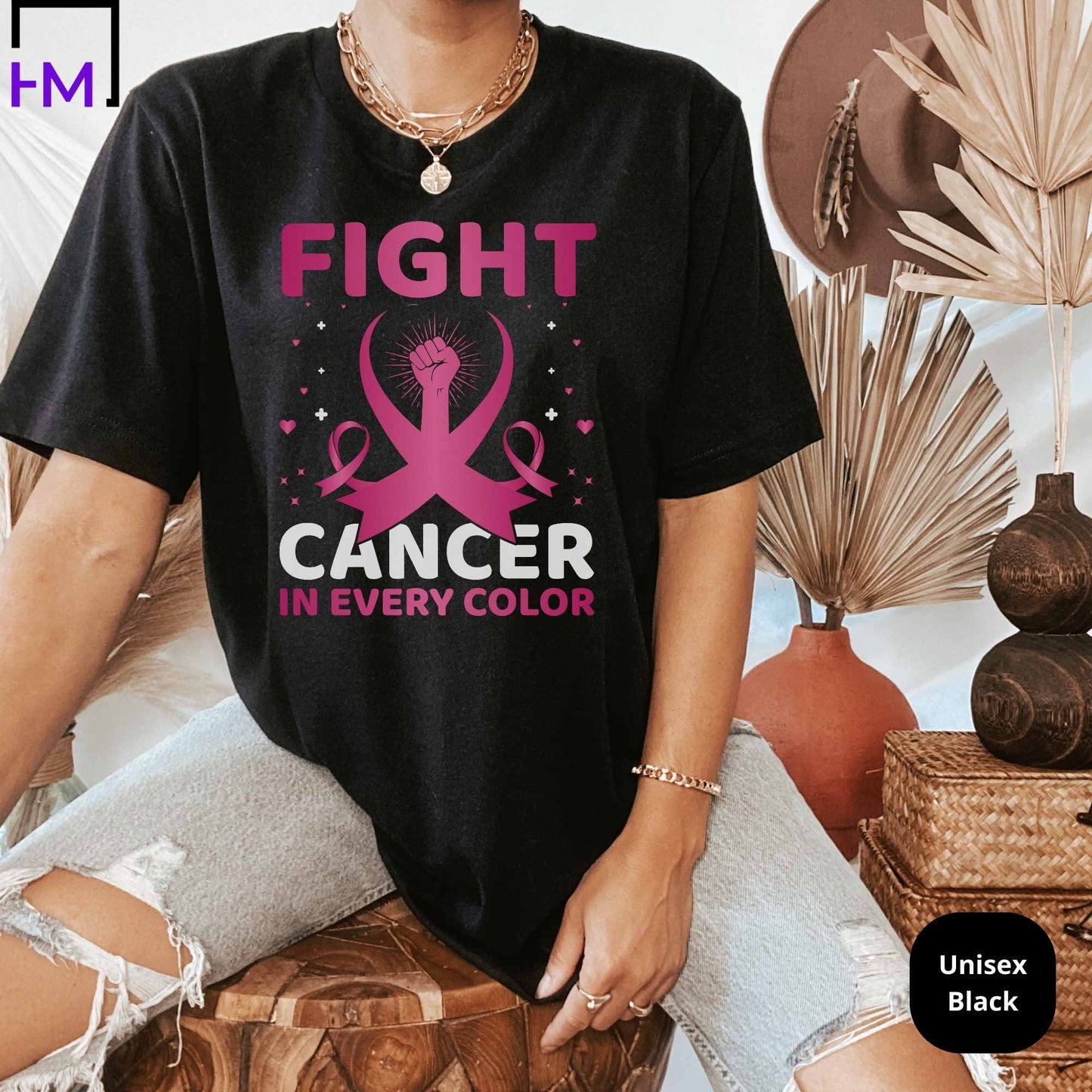 Fight Cancer in Every Color, World Cancer Day Shirt, Breast Cancer Shirt, Never Give Up, Cancer Survivor Gifts, Stronger than Cancer Sweatshirt, Pink Ribbon Hoodie HMDesignStudioUS