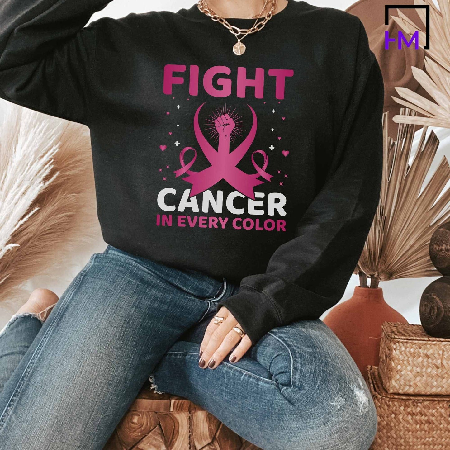 Fight Cancer in Every Color, World Cancer Day Shirt, Breast Cancer Shirt, Never Give Up, Cancer Survivor Gifts, Stronger than Cancer Sweatshirt, Pink Ribbon Hoodie HMDesignStudioUS