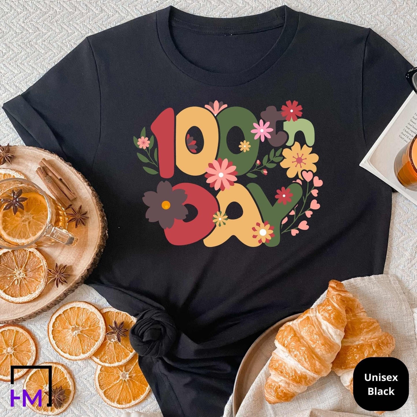 Floral 100 Days of School Shirt HMDesignStudioUS