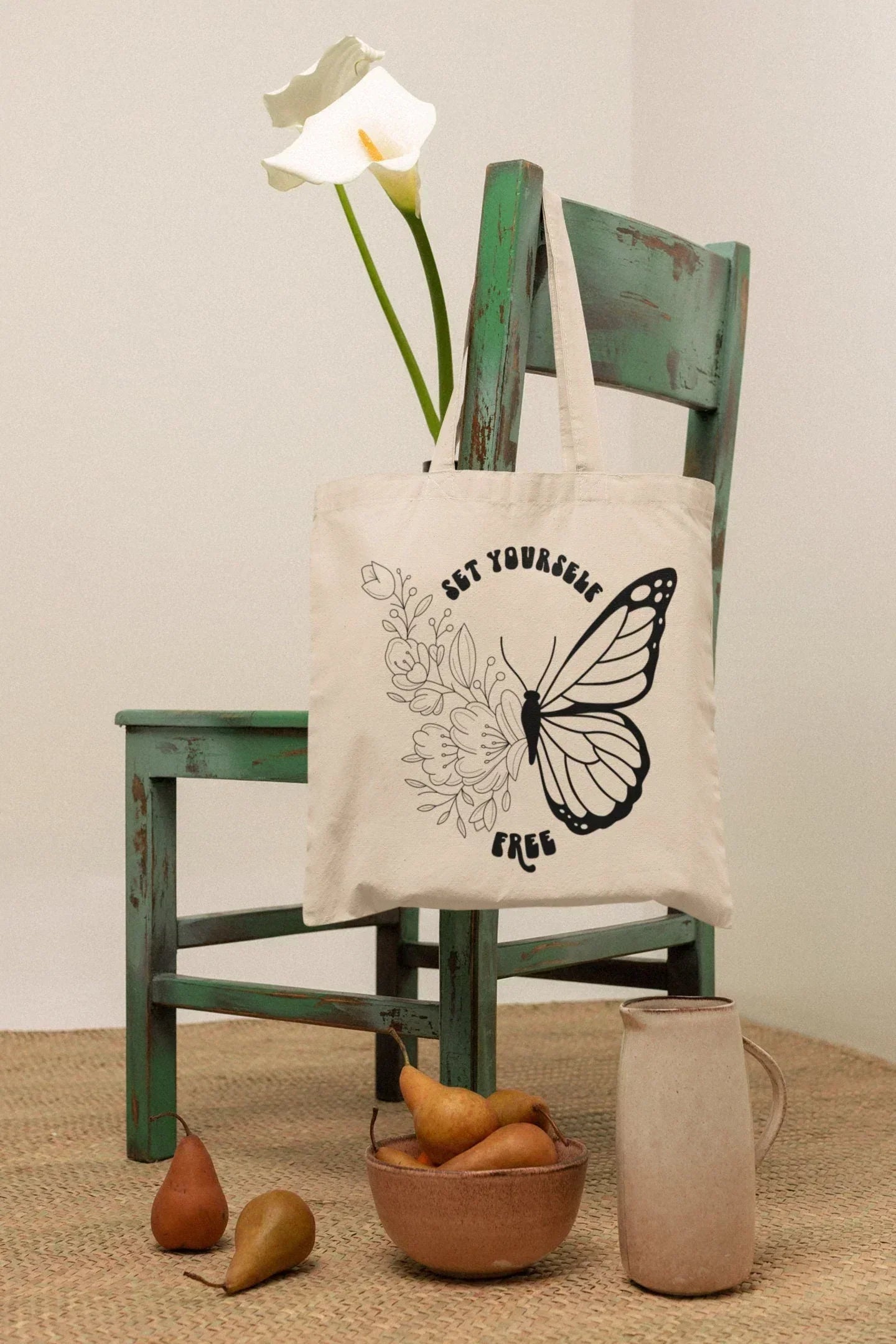 Floral Tote Bag Aesthetic, Butterfly Reusable Grocery Bag, Large Book Tote Bag, Cute Retro Nature Tote Bag, Wildflower Canvas Bag, Sunflower HMDesignStudioUS