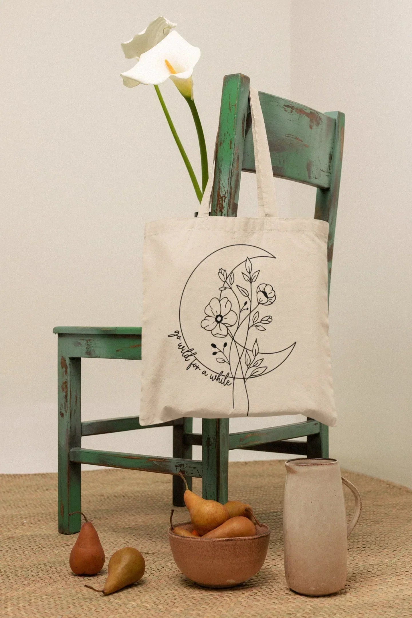 Floral Tote Bag Aesthetic, Moon Reusable Grocery Bag, Large Tarot Tote Bag, Cute Retro Nature Tote Bag, Wildflower Canvas Bag, Sunflower