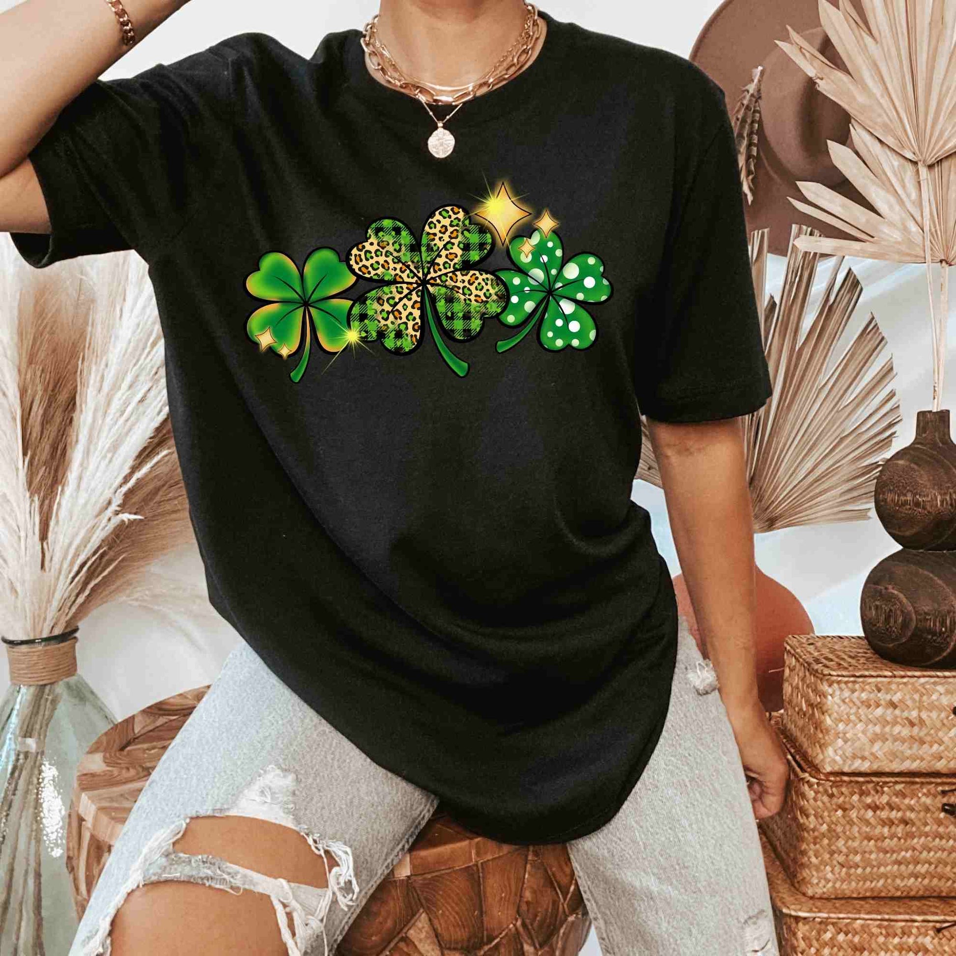 Four Leaf Clovers Patrick's Day Shirt, Happy St. Patrick's Day Shirt, Cute Shamrock Lucky Clover Shirt