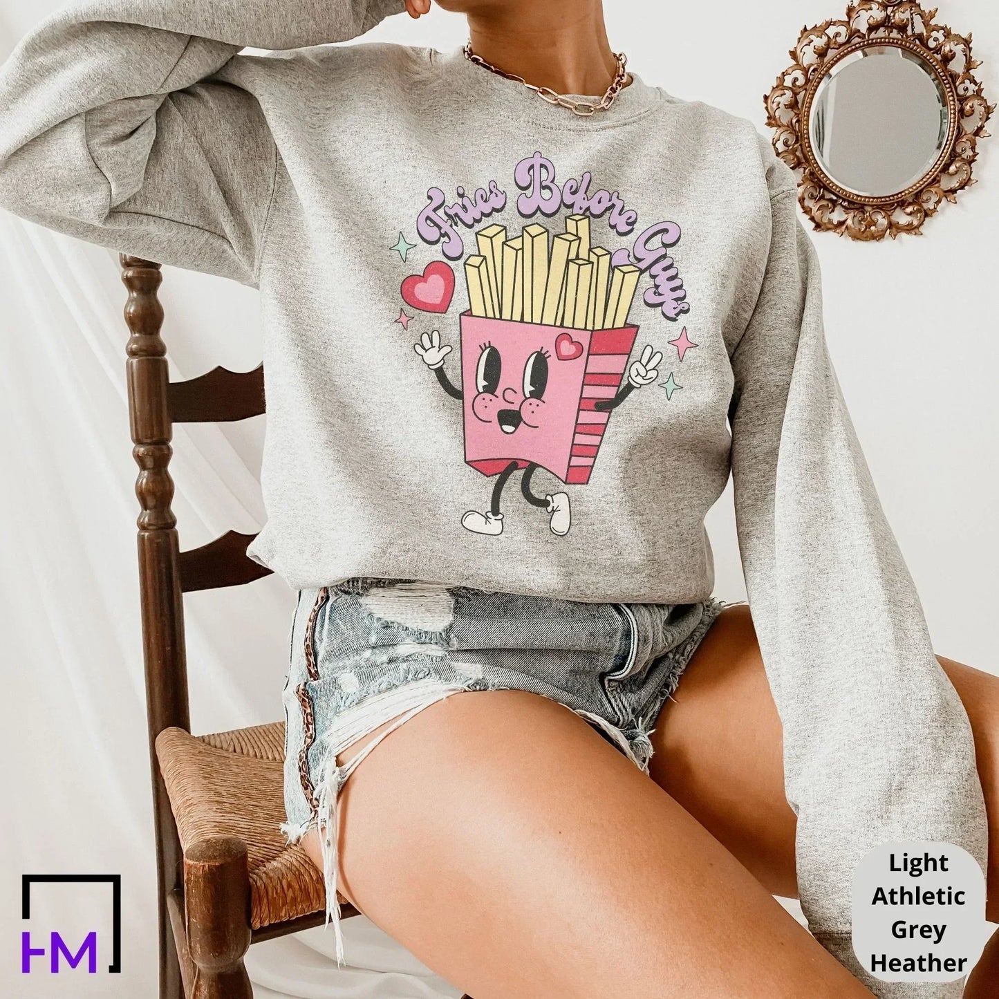Fries Before Guys, Funny Valentine's Day Shirt, Bestie Valentine's Gift for Her, Love Shirts for Women, Cute V-Day Shirt, Proud to Be Single, Self Love Shirt