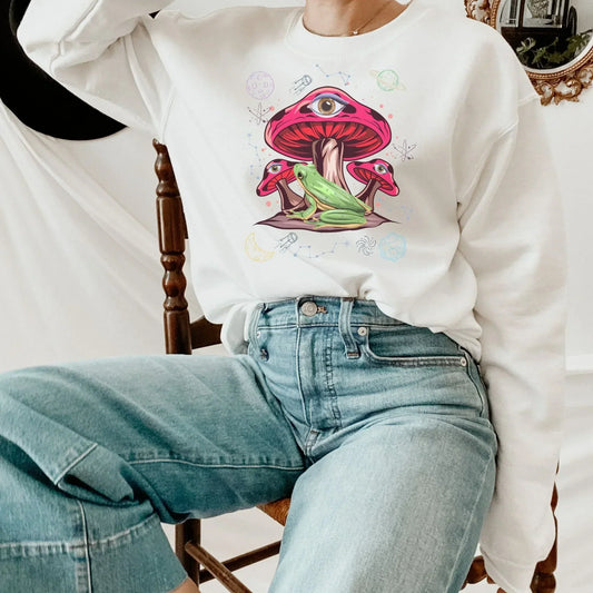 Frog Shirt, Magic Mushroom Shirt, Frog Sweatshirt, Cottagecore Hoodie, Pastel Goth Shirt, Frog and Toad Sweater, Celestial Mystical Punk