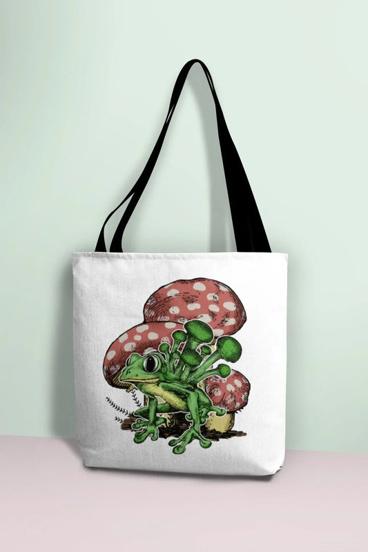 Frog Tote Bag, Mushroom Tote Bag, Frog and Toad Canvas Bag, Vintage Cottagecore Mushroom Lovers Dark Academia Reusable Bag, Pastel Goth Gift HMDesignStudioUS