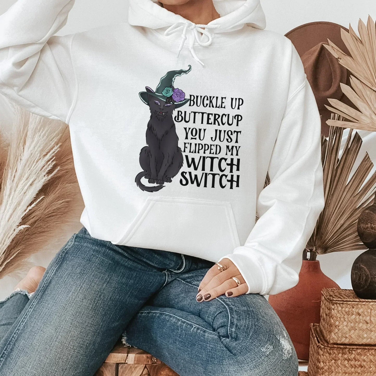 Funny Halloween Shirt, Black Cat Shirt, Gothic Shirt, Witchy Vibes, Pastel Halloween Sweatshirt, Magical Witch Hat Cat Shirt, Goth Style HMDesignStudioUS