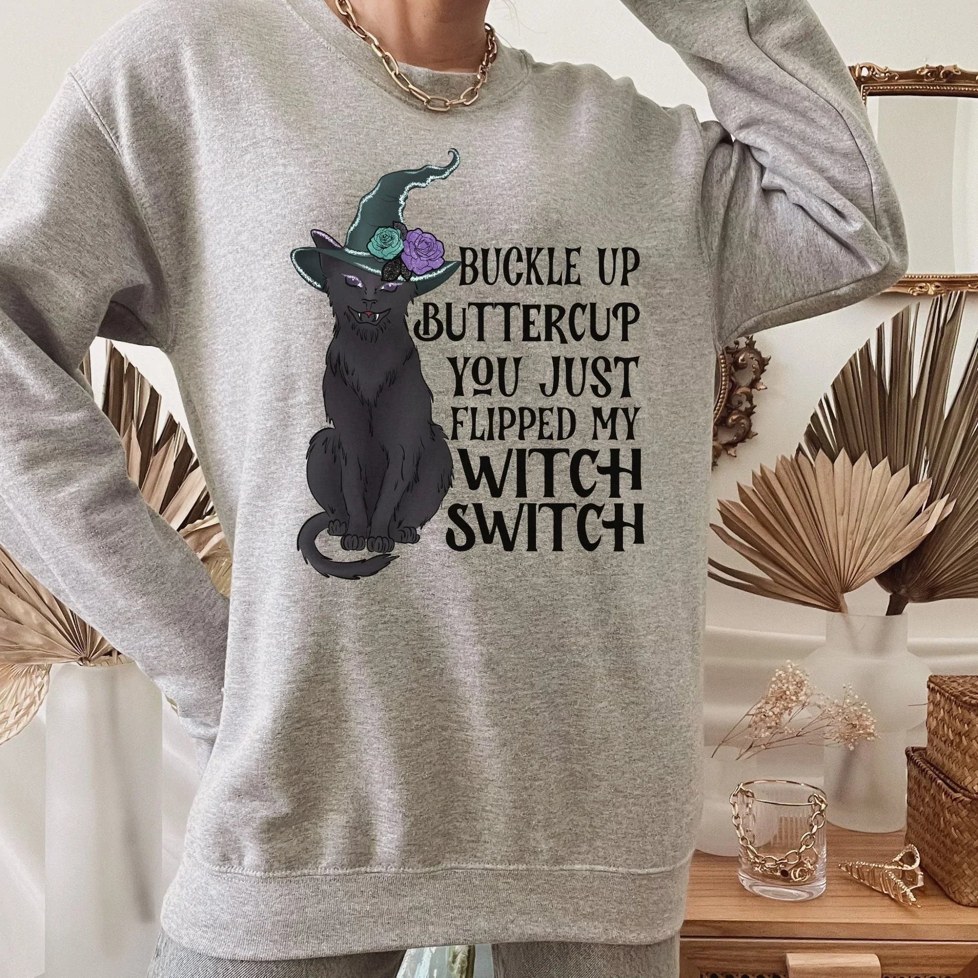 Funny Halloween Shirt, Black Cat Shirt, Gothic Shirt, Witchy Vibes, Pastel Halloween Sweatshirt, Magical Witch Hat Cat Shirt, Goth Style HMDesignStudioUS
