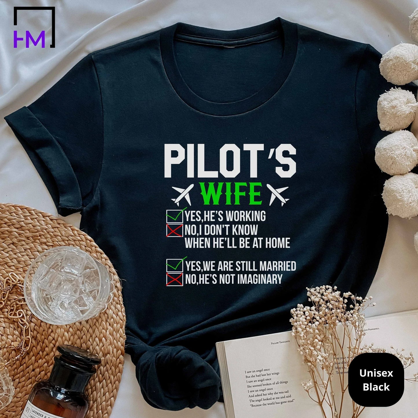 Funny Pilots Wife Shirt, Gift for Wife, Workaholic Gift for Pilot's Wife, Frequent Flyer, Traveler Adventurer Airplane Lover Shirt, Aviation