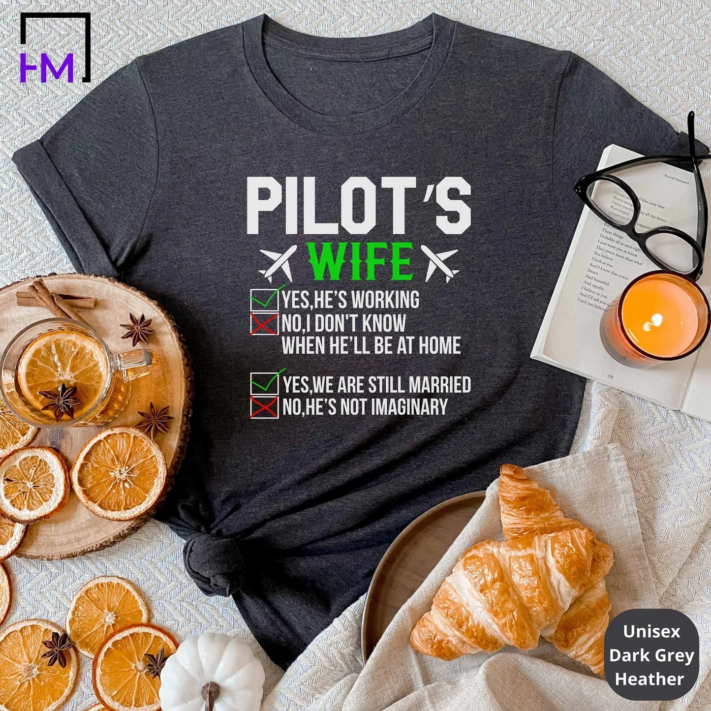 Funny Pilots Wife Shirt, Gift for Wife, Workaholic Gift for Pilot's Wife, Frequent Flyer, Traveler Adventurer Airplane Lover Shirt, Aviation HMDesignStudioUS