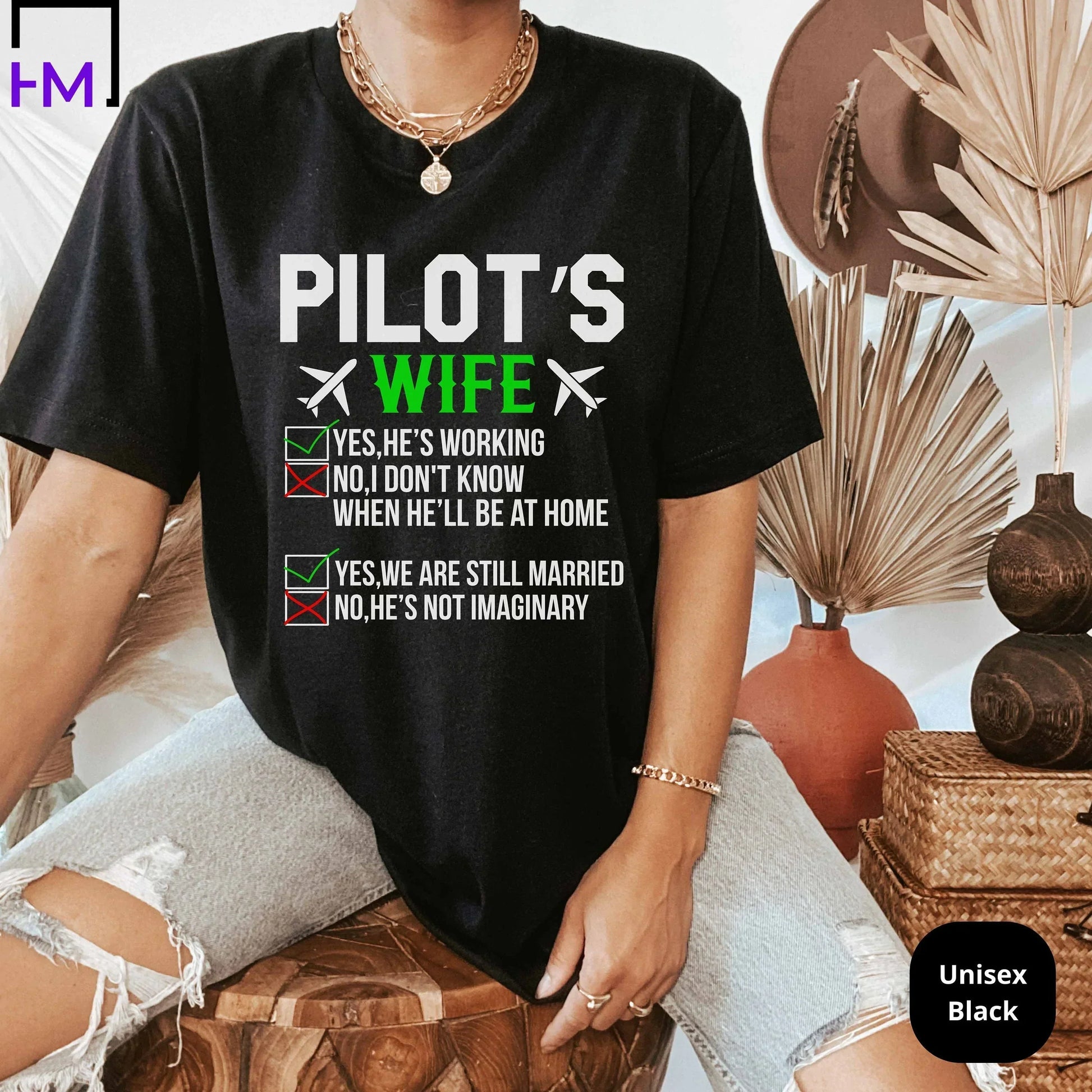 Funny Pilots Wife Shirt, Gift for Wife, Workaholic Gift for Pilot's Wife, Frequent Flyer, Traveler Adventurer Airplane Lover Shirt, Aviation HMDesignStudioUS
