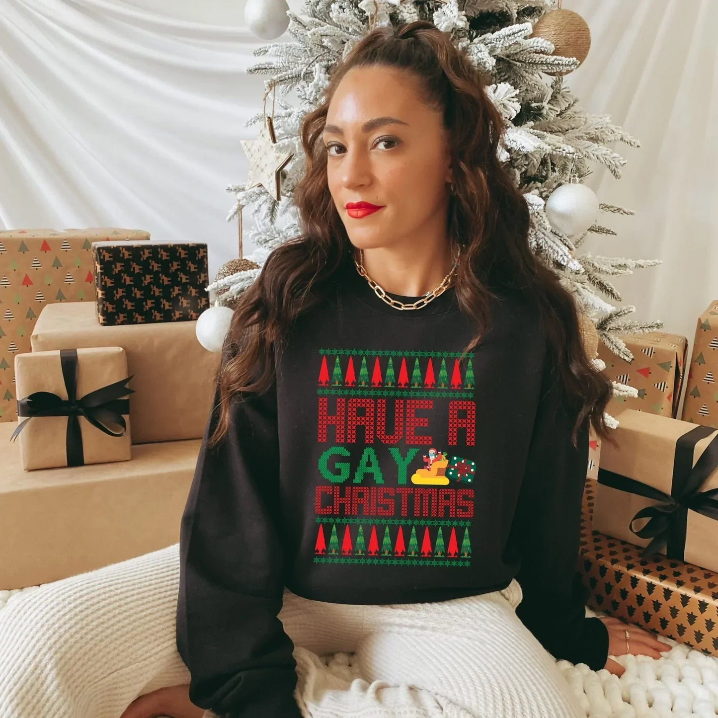 Funny Ugly Christmas Sweater for Men, Gay Pride Sweatshirt, Merry Christmas Crewneck, Chunky Sweater for Women, Unisex Rainbow Xmas Pajamas HMDesignStudioUS