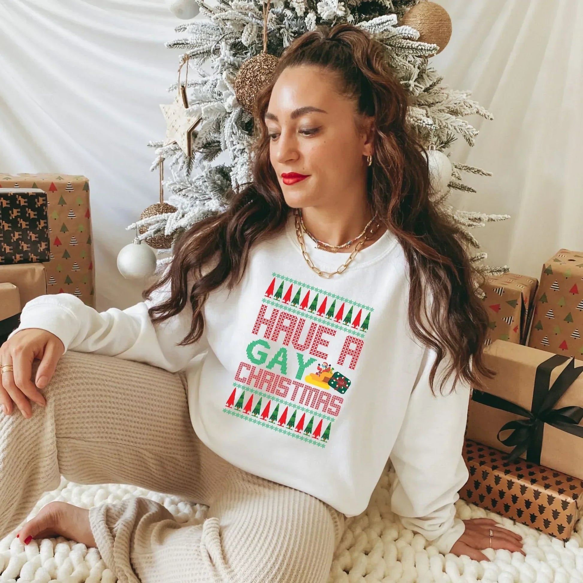 Funny Ugly Christmas Sweater for Men, Gay Pride Sweatshirt, Merry Christmas Crewneck, Chunky Sweater for Women, Unisex Rainbow Xmas Pajamas HMDesignStudioUS