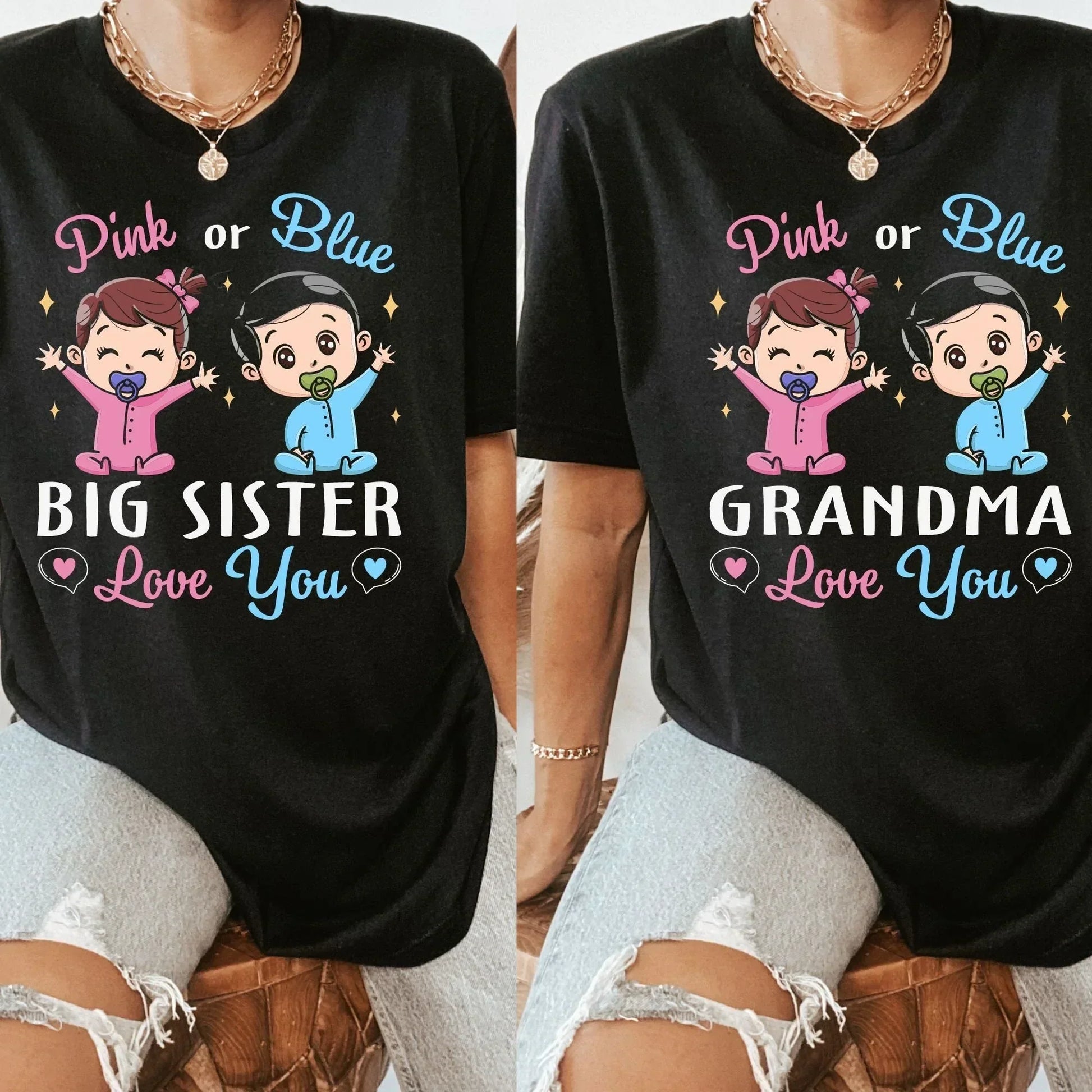 hmdesignstudio Gender Reveal Shirts, Family Gender Reveal Matching Group Party T-Shirt, Pregnancy Reveal to Husband, Soon to Be Mom, New Baby Coming Soon Black /