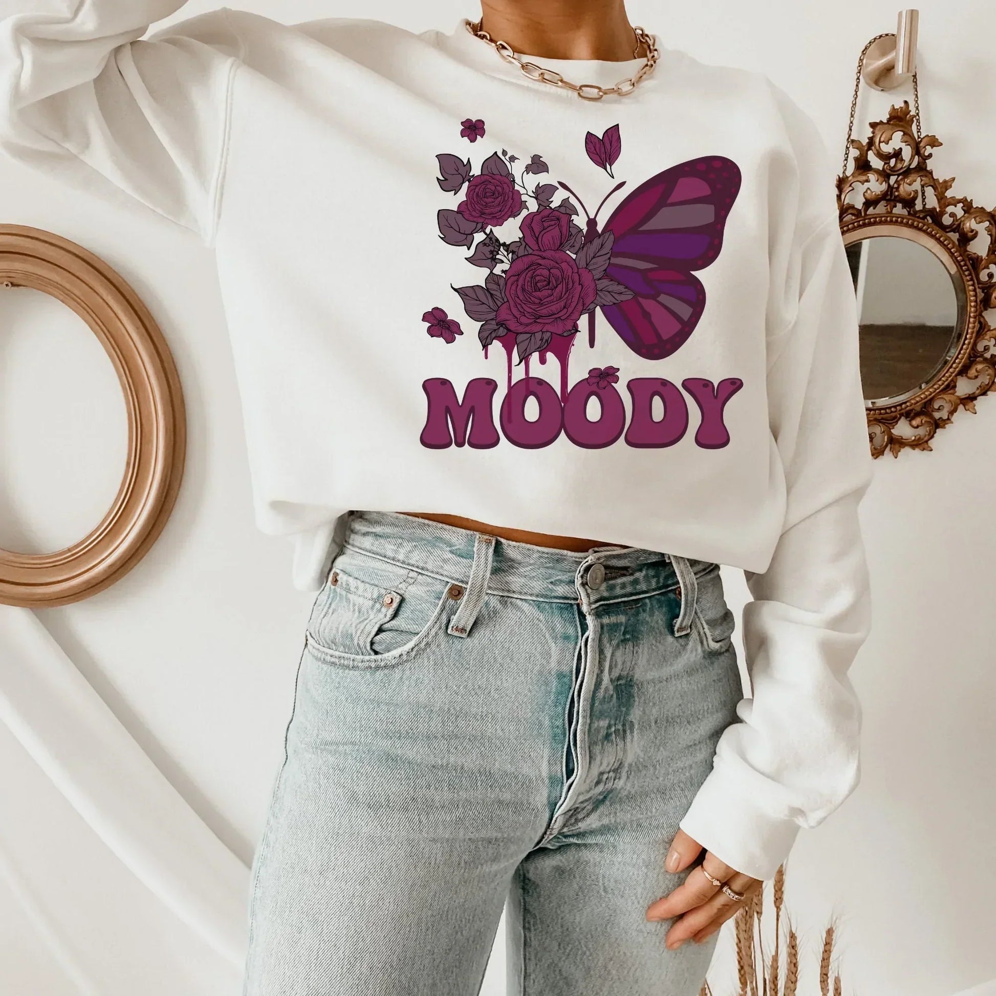 Gothic Shirt, Goth Clothing, Moody Tshirt, Spooky Halloween Sweatshirt, Witchy Vibes, Butterfly Shirt, Moon Shirt, Magical Witch Shirt, EMO HMDesignStudioUS