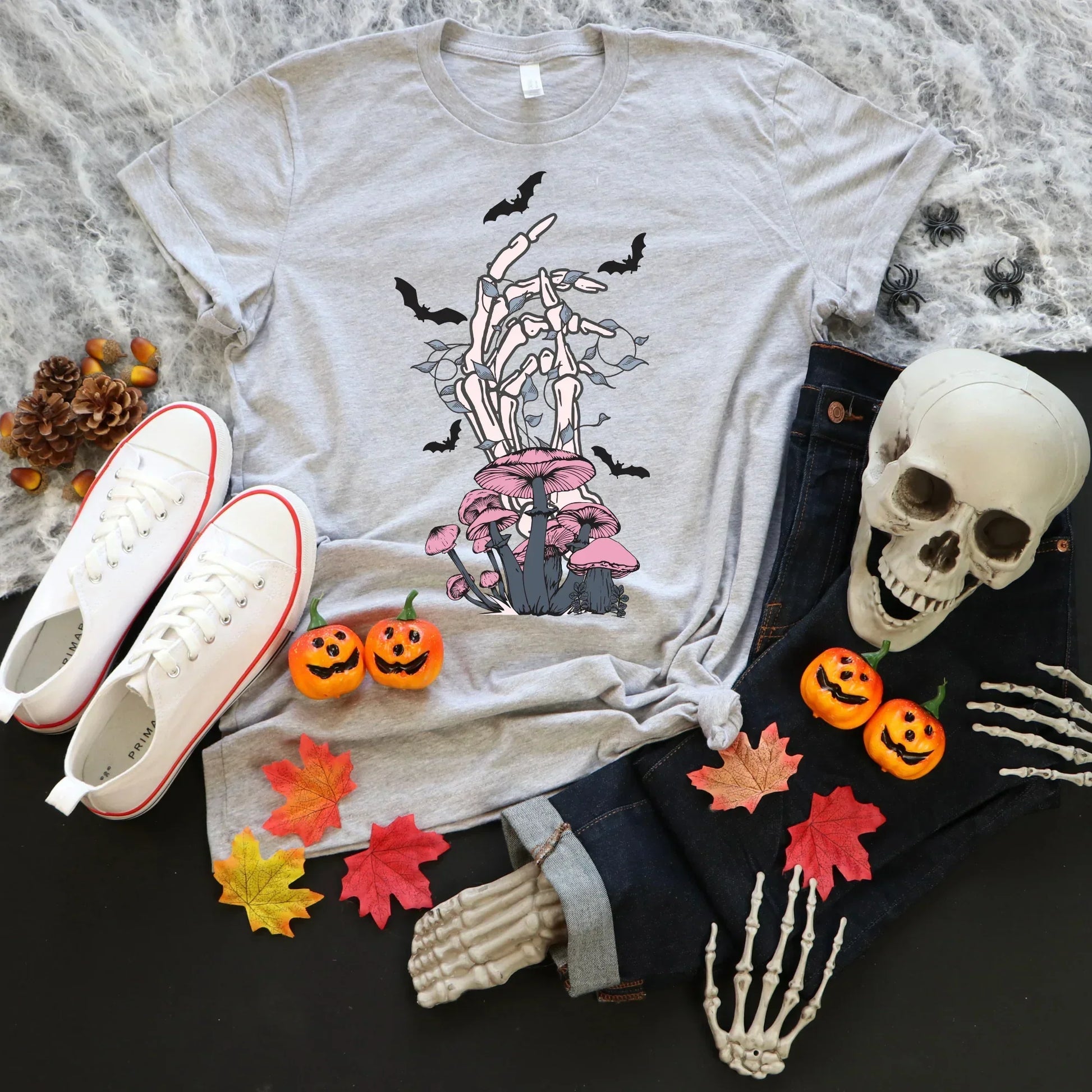 Trippy Mushroom Gothic Shirt, Skeleton Halloween Sweater