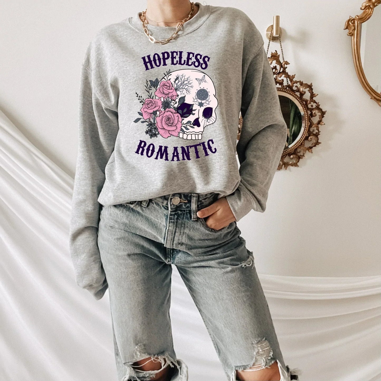 Gothic Shirt, Pastel Halloween Sweatshirt, Witchy Vibes, Skull Shirt Dead Roses Shirt, Magical Witch Shirt, Pastel Goth Style, EMO Tshirt HMDesignStudioUS