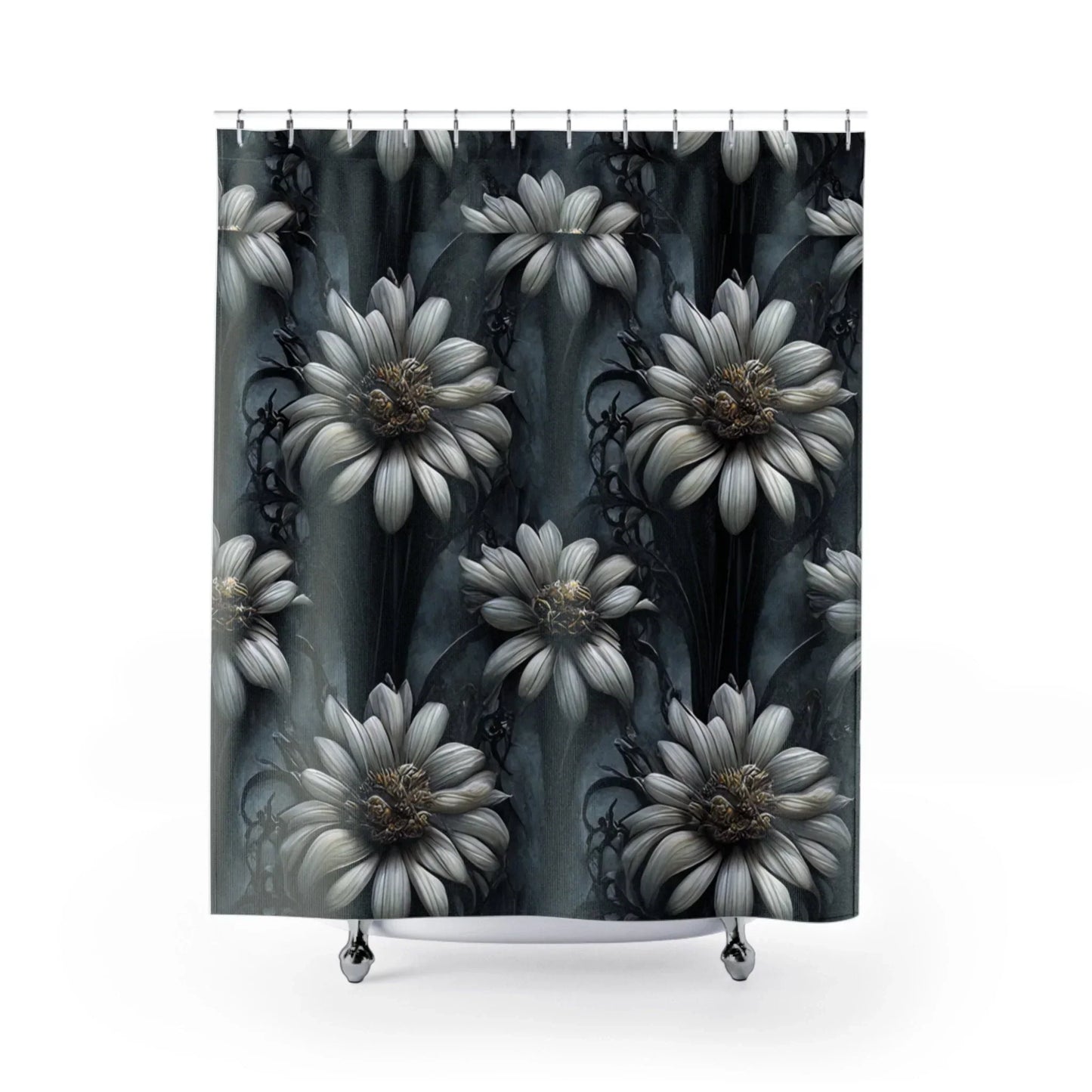 Gothic Shower Curtain, Black Floral Shower Curtain, Gothic Home Decor, Gothic Gifts, Sunflower Goth Shower Curtain Extra Long Shower Curtain