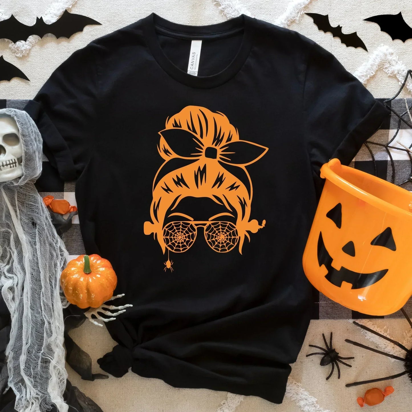 Halloween Shirt, Fall Sweatshirt, Cute Halloween Glasses Sweater, Spooky Season T-shirt, Women's Tee, Messy Bun Mom Shirt, Gift for Her