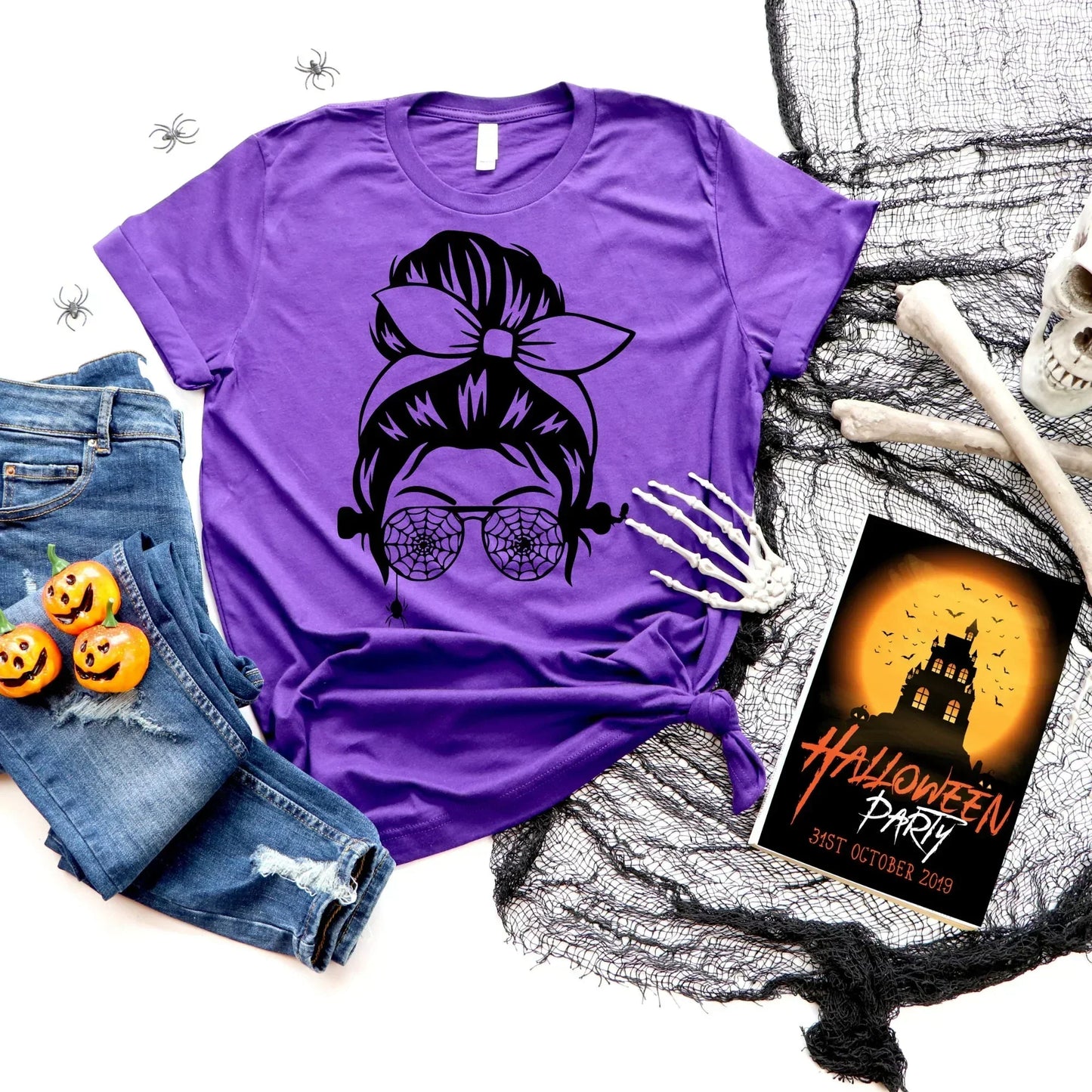 Halloween Shirt, Fall Sweatshirt, Cute Halloween Glasses Sweater, Spooky Season T-shirt, Women's Tee, Messy Bun Mom Shirt, Gift for Her HMDesignStudioUS
