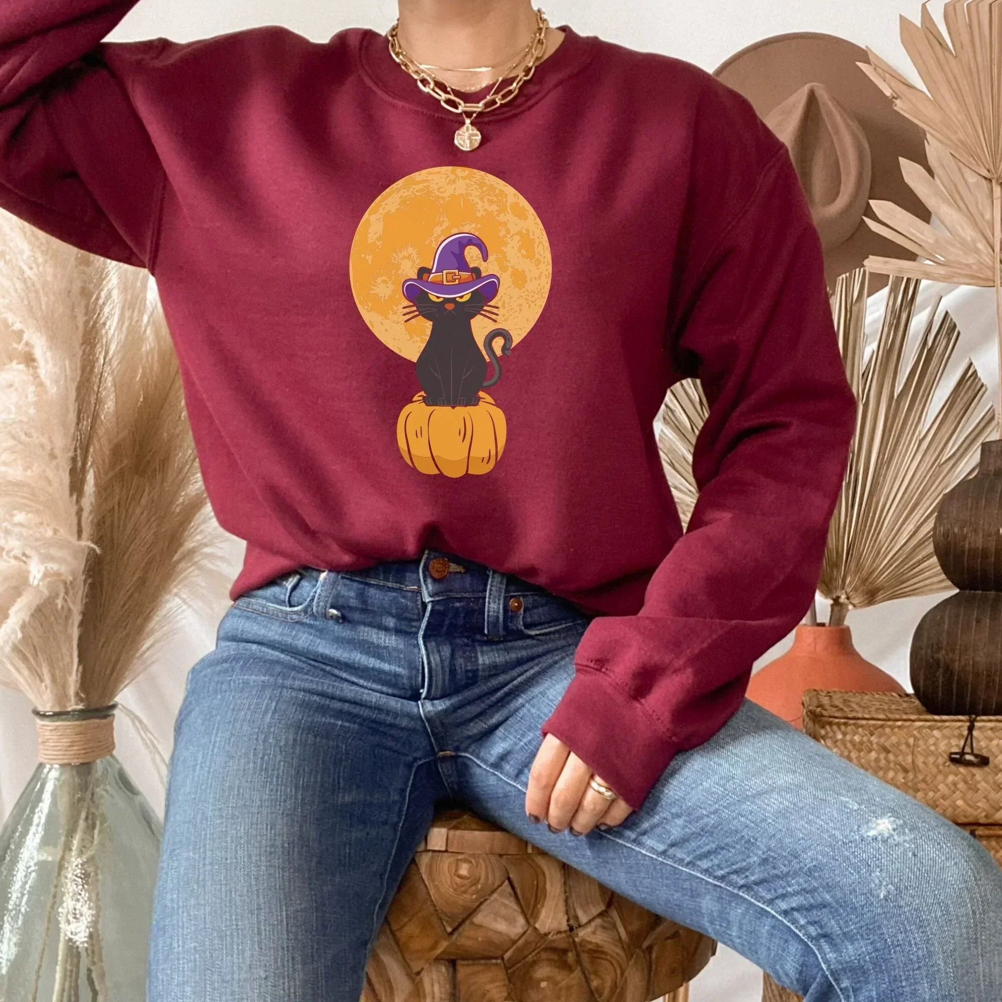 Halloween Shirt, Halloween Cat Shirt, Cat Sweater, Cat Dad Gift, Cute Cat Witch Hoodie, Black Cat themed Gifts, Spooky Cat Mom Sweatshirt,